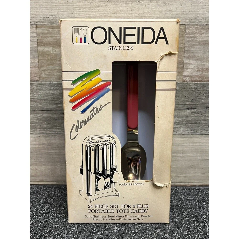 Oneida Colormates Flatware 24 Piece w/Caddy Dusty Rose Pink 9920D Vintage